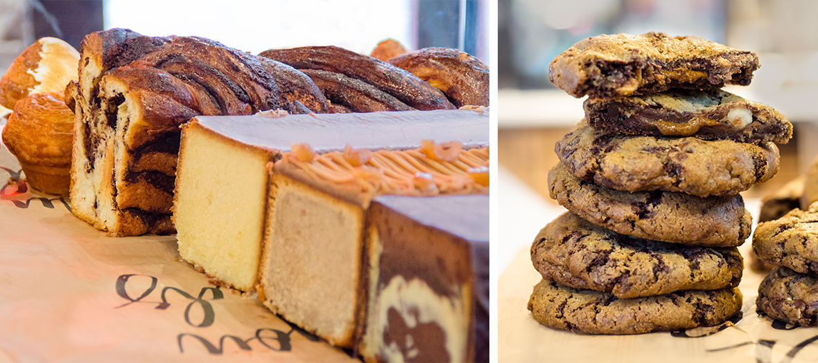 Des pain au chocolat, croissant au beurre d’Isigny, bichon citron, roulé aux raisins, cakes marbrés, citron ou chocolat à la Boulangerie The french Bastards