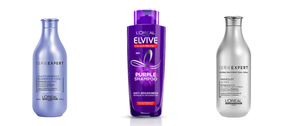 shampoing Blondifier Cool,  Magnesium Silver et le Purple Shampoo de chez L'Oréal