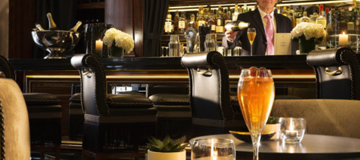 Interior of the bar Belmont in a chic and wooden decor