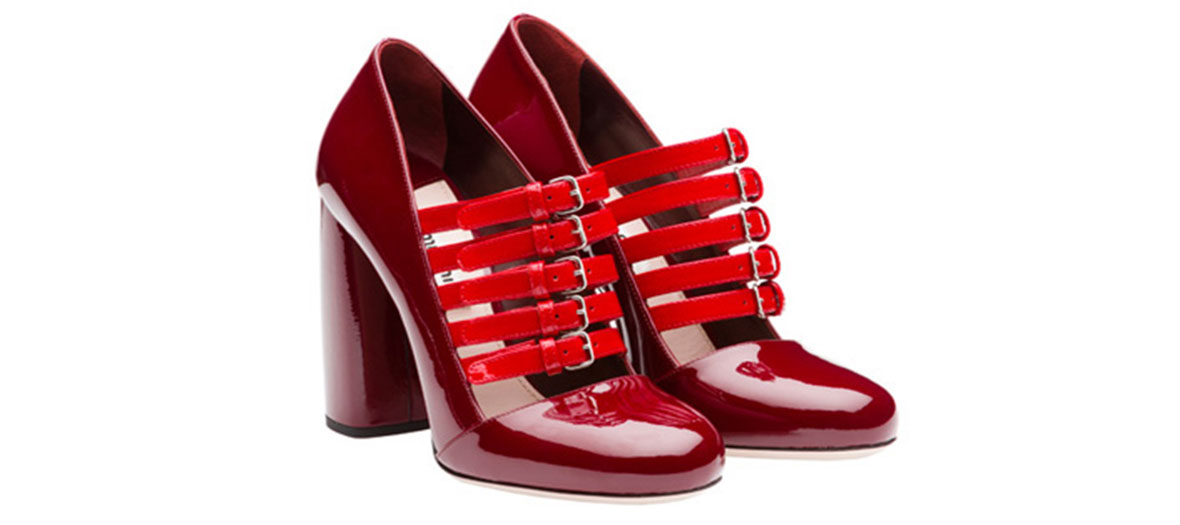 Chaussures en cuir rouge à lanières Miu Miu