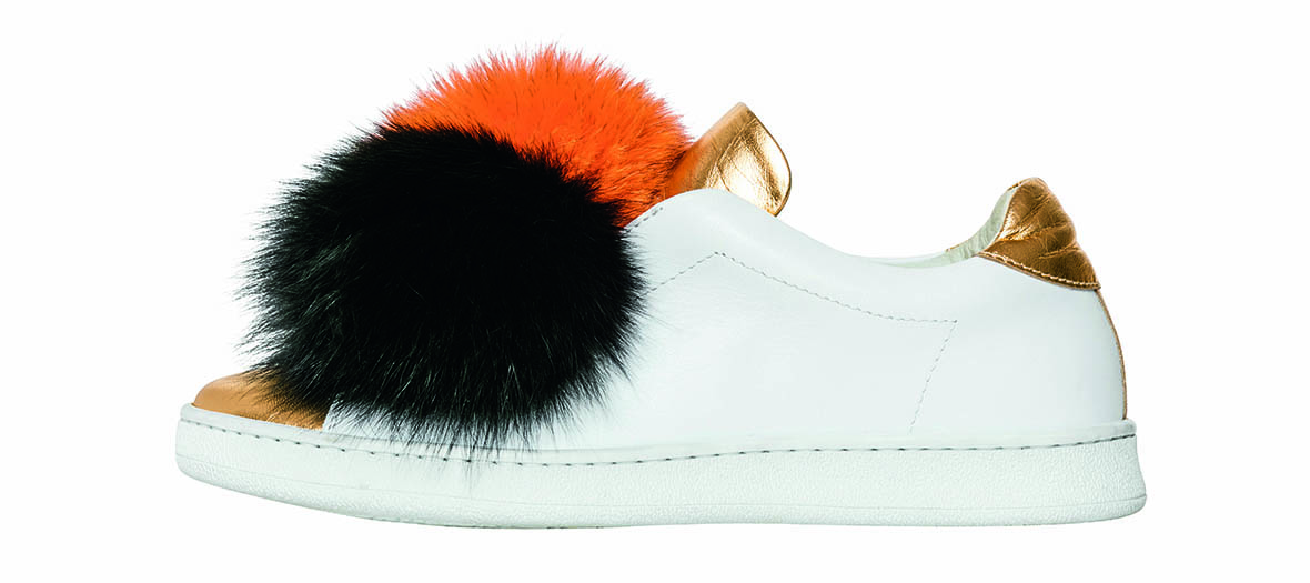 leather sneaker with fur pompons Joshua Sanders