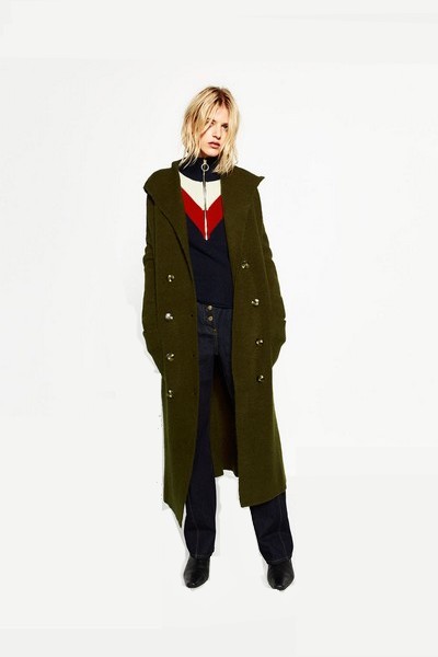Manteau long à capuche, en acrylique, nylon et laine