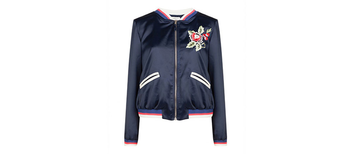 Bombers bleu marine à fleurs brodées 