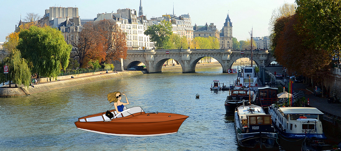 a girl riding a boat the the ile de la cite