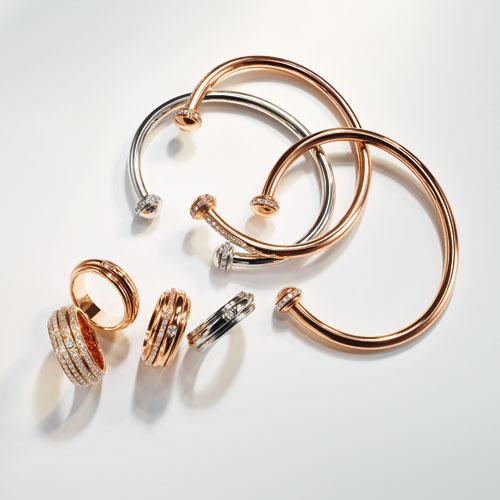 Bracelets et bagues en or, argent et diamant de la boutique Piaget