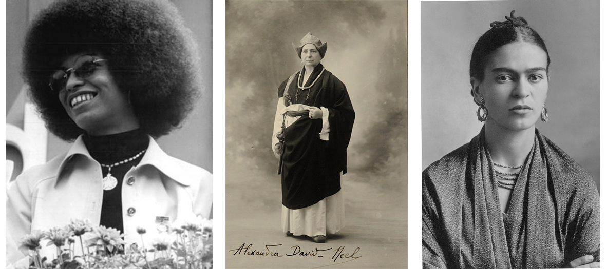 Portrait de Angela Davis, Frida Khalo et d'Alexandra David Neel