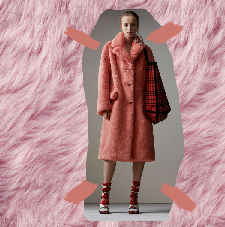 Coat in faux-fur with simple buttoning, Burberry