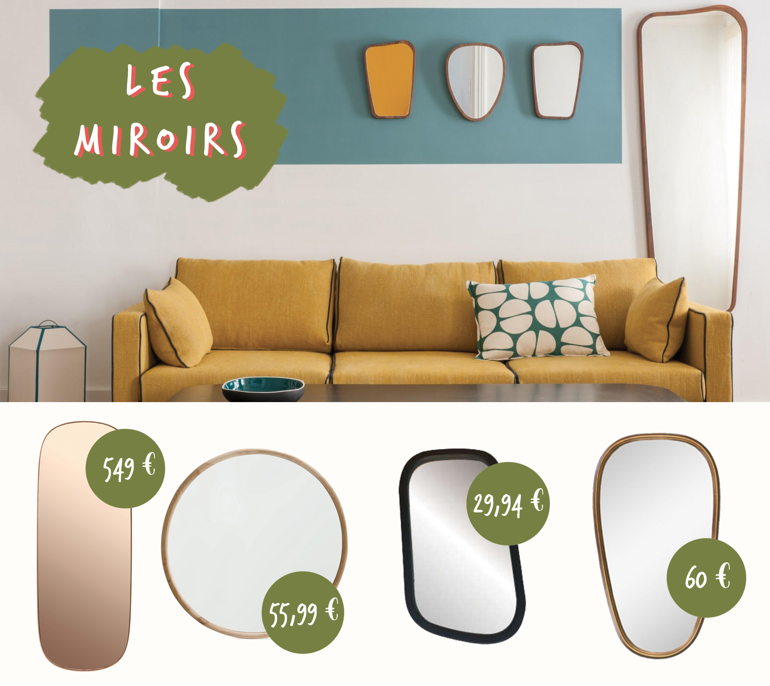 Miroir en bois, miroir vintage, miroir doré