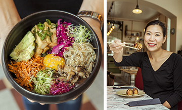 Sangmi Lee, femme du chef Manoj Sharma avec un bibimbap 