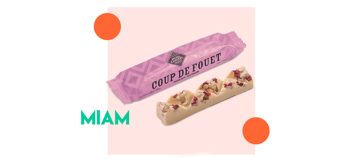 barre chocolat au lait au raisin, amande et pate de noisette ou barre chocolat ivoire aux fruits