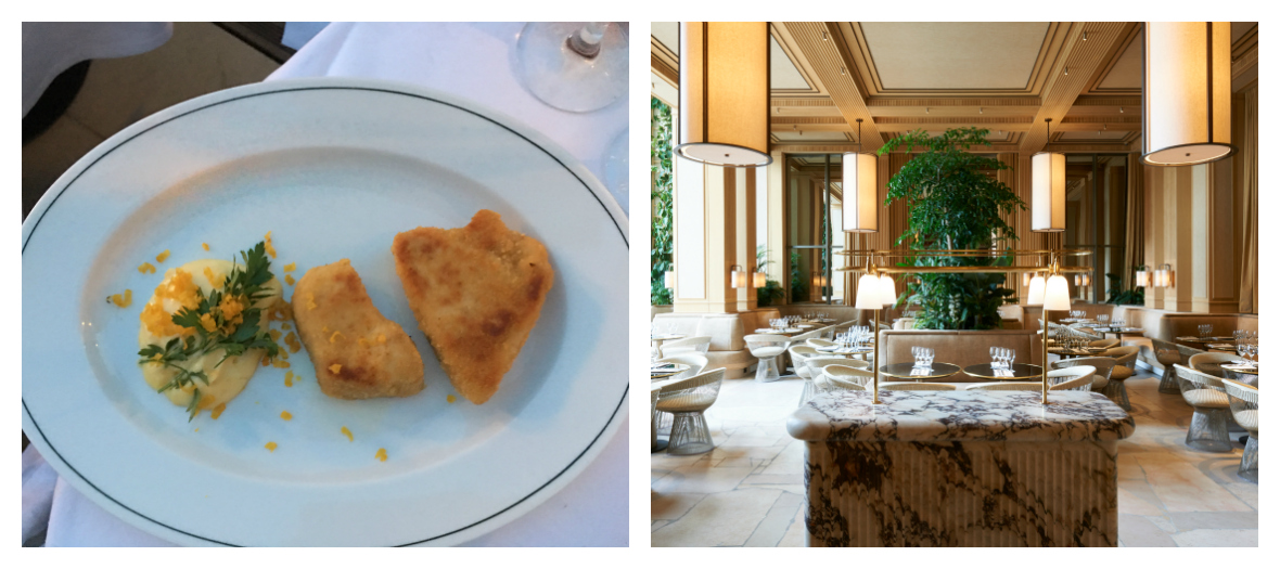 Salle et beignets de courgettes du restaurant Girafe à Paris