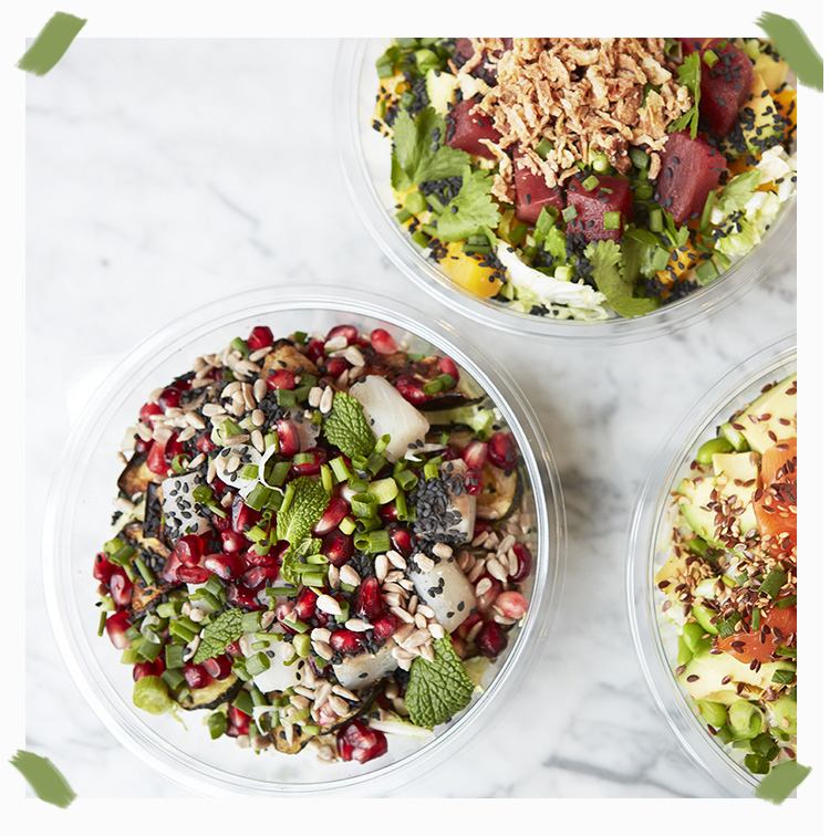 Poke bowl thon, riz ou de quinoa, menthe, grenade