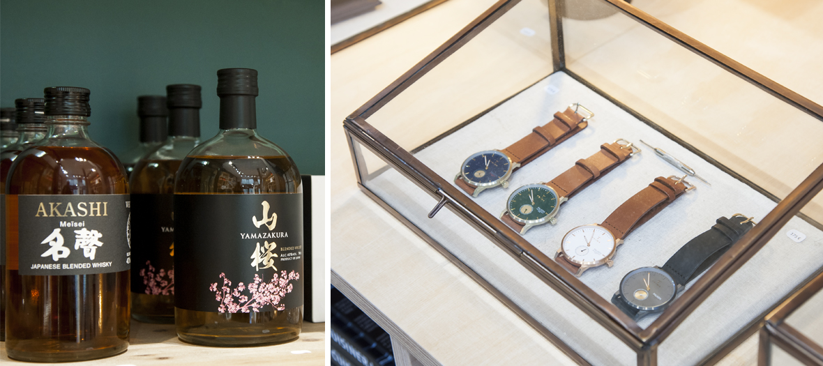 Presentation des produits de la boutique homme les raffineurs comme les montres et le whisky japonais