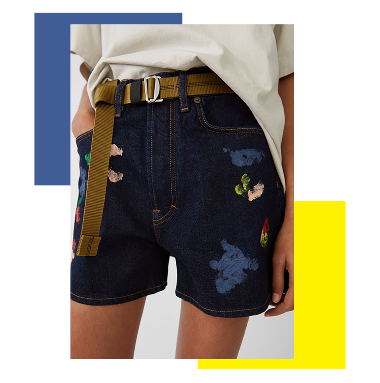 Short en jean ample avec motif coloré