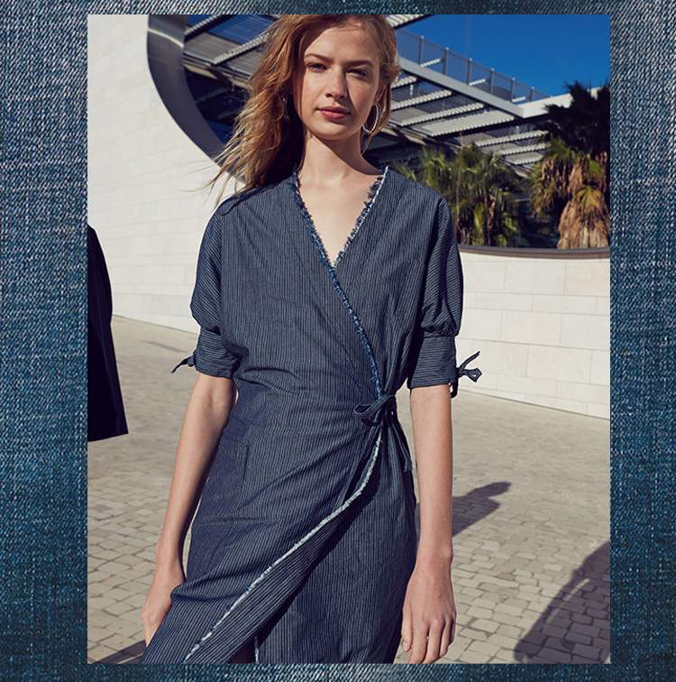 Robe portefeuille rayée en denim