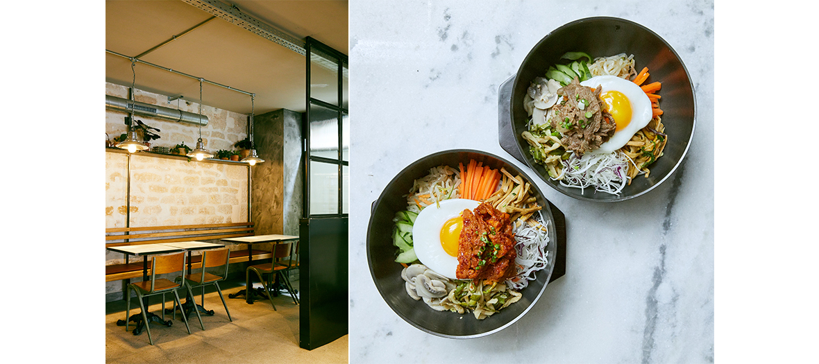  décoration Intérieur et plat bibimbap du restaurant On The Babà Paris