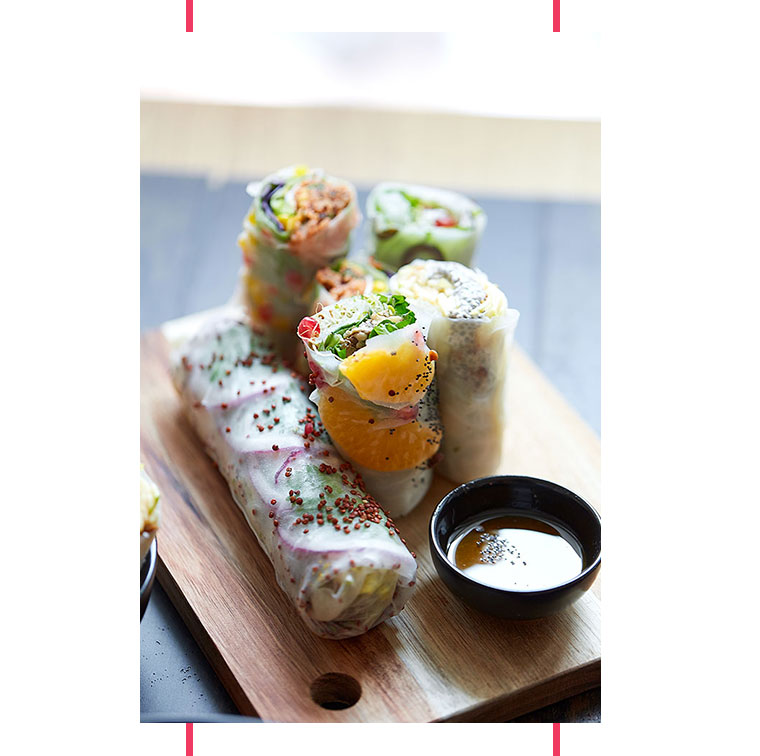 Mexican spring roll with corn, green bean, pepper, quinoa with tomato from Picky spring in Paris