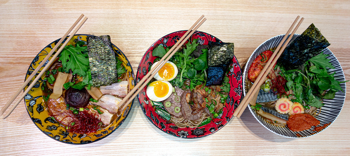  Dashi broth dish, poultry and beef with condiments by chef Guy Savoy