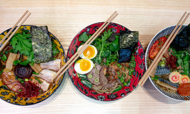  Dashi broth dish, poultry and beef with condiments by chef Guy Savoy