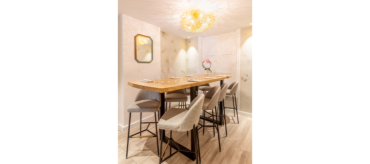 the large marble table in the back of the restaurant