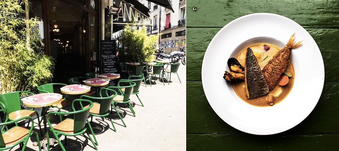 Bouillabaisse et terrasse du Cannibale café à Belleville Paris 