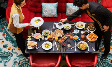 The Shangri-La Brunch Buffet with Thai beef salad, rolls of spring cake, maki, bread, croissant, papillote of cod, curry paste, coconut milk