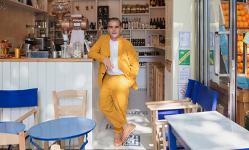 Portrait of Yorgo Tloupas in his Greek coffee shop Yorgaki in Paris