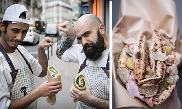 Portrait of chef Julien Serri at the Italian restaurant and his pizza rolled or folded with a mozzarella made in the Yvelines