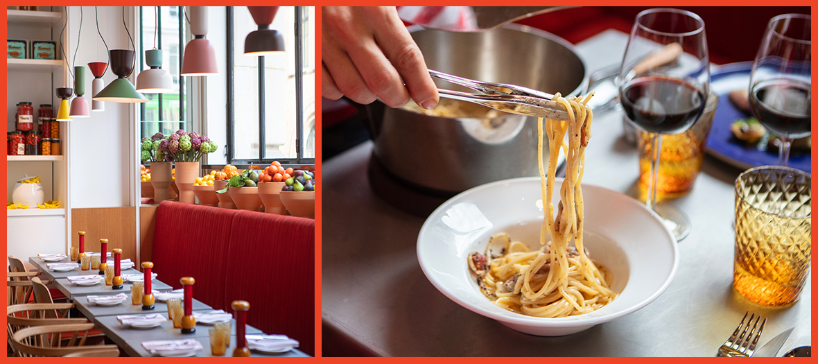Spaghetti alla carbonara of cucina restaurant in Paris by Alain Ducasse