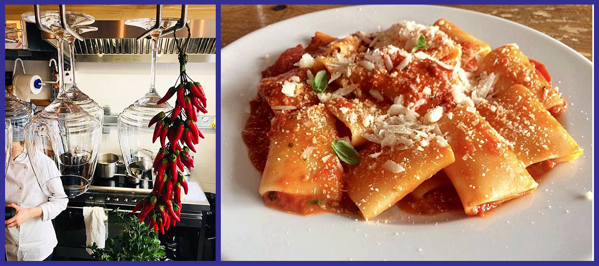 Cuisine et maccheroni au pesto et tomates séchées de Mimi cave à manger