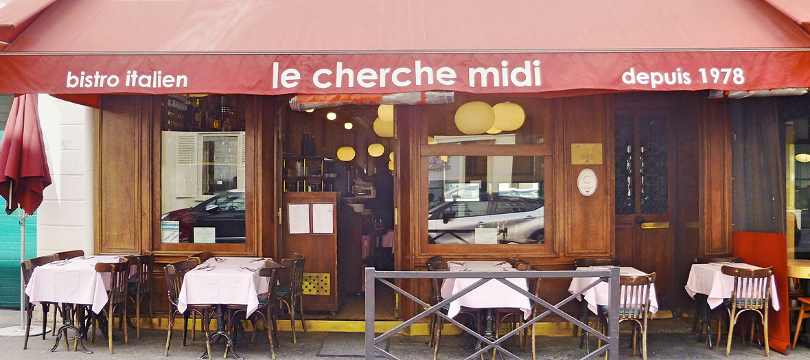 Facade and terrace of the Italian bistro Le cherche Midi