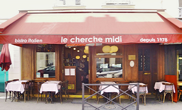 Facade and terrace of the Italian bistro Le cherche Midi