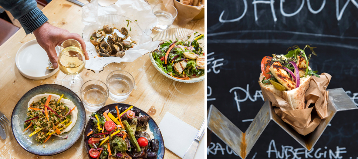 Vegetables, meat and fish mangal Barbecue at Shouk restaurant in Paris