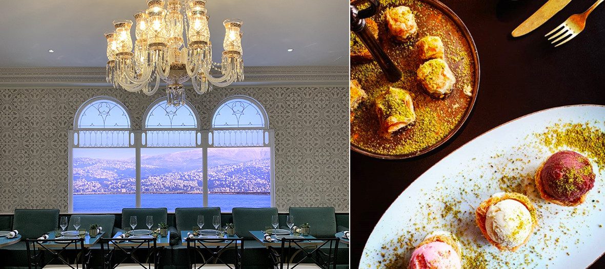 Noura tea room with mint tea served with an assortment of 3 baklawas, before an orange blossom lemonade or a rose syrup accompanied by a mouhalabié