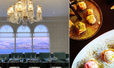 Noura tea room with mint tea served with an assortment of 3 baklawas, before an orange blossom lemonade or a rose syrup accompanied by a mouhalabié