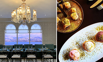 Noura tea room with mint tea served with an assortment of 3 baklawas, before an orange blossom lemonade or a rose syrup accompanied by a mouhalabié