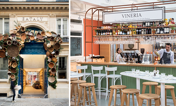 Facade and interior atmosphere of the restaurant Eataly in Paris