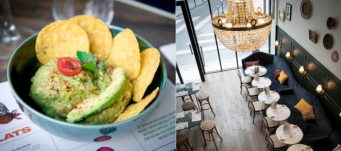 Restaurant latino dans le Sentier, guacamole avec chips