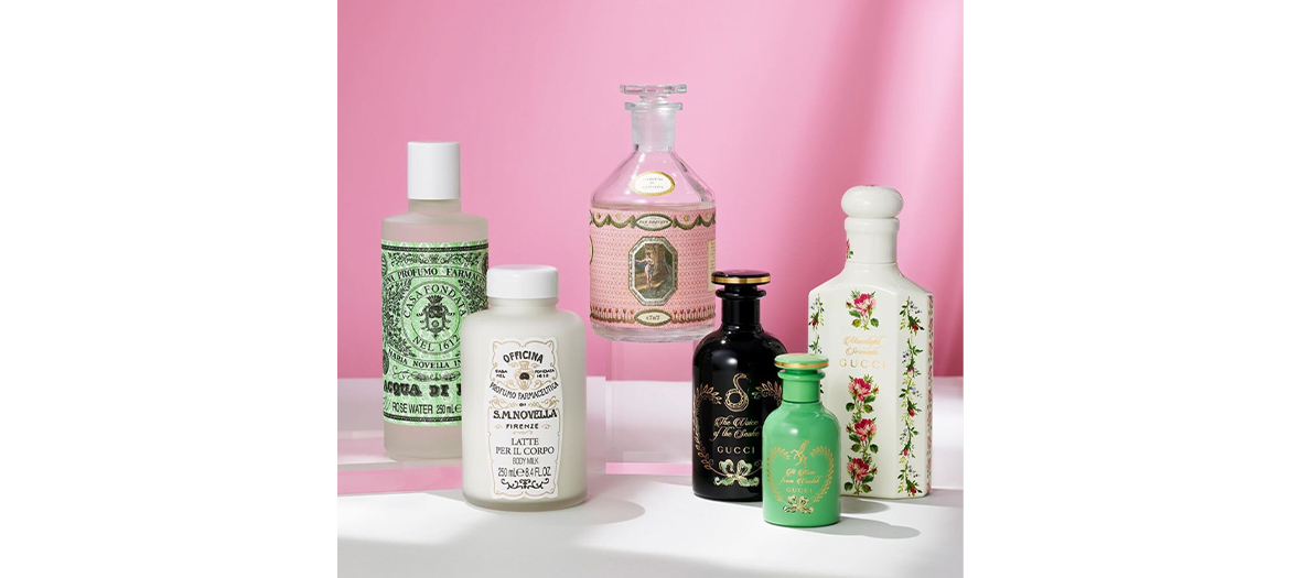 Des crèmes pour mains, savon en pain et shampoing au musc de la boutique Santa Maria Novella