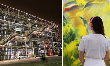 Exterior facade of the Pompidou Center and Inès Longevial Artwork