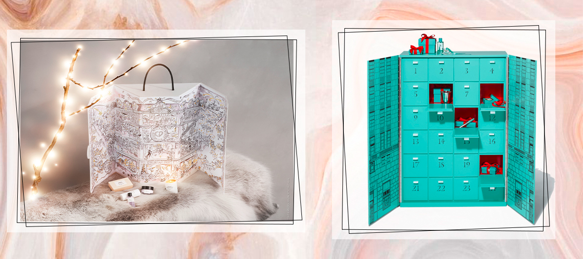 Dior advent calendars of Vincent Darré candles, soaps, creams and other surprises of absolute refinement and Tiffany and co calendar with a silver pen, diamond earrings, a bracelet in 18 carat pink gold.