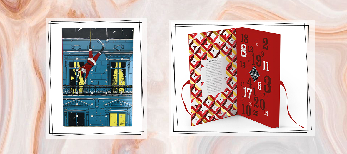 Maison Plisson advent calendar with praline balls, mendiants, crunchy tidbits, dry fries and Cluizel advent calendar with 24 slots of old-fashioned pralines, melt in the mouth ganaches from the best plantations, crunchy mendiant and mini- fruit bar.