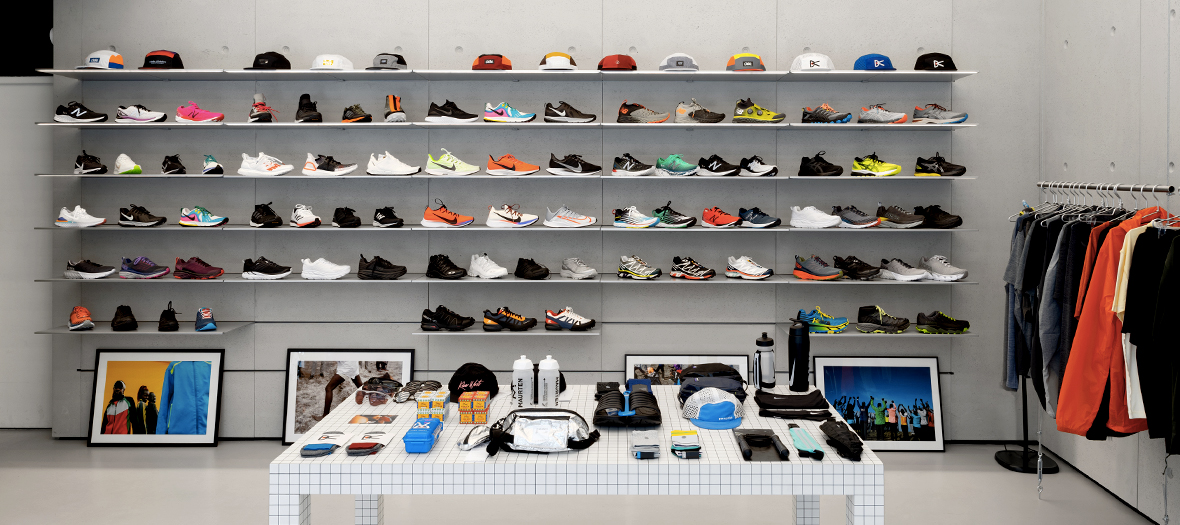 Sneakers and running equipment at Distance concept store in Paris