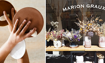 Les vaisselles et des pots de fleurs à la boutique-atelier de Marion Graux