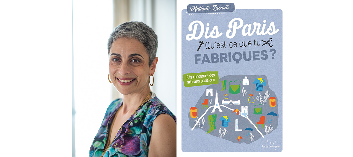  Portrait of Nathalie Zaouati and her guide book devoted to the artisans of the capital