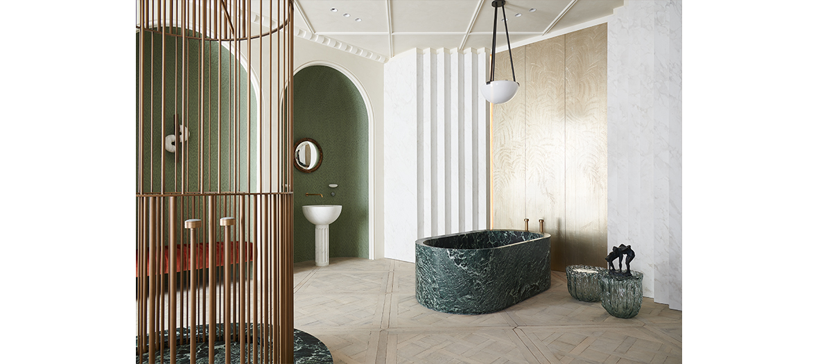 A bathroom designed by the festen studio of the duo Charlotte de Tonnac and Hugo Sauzay
