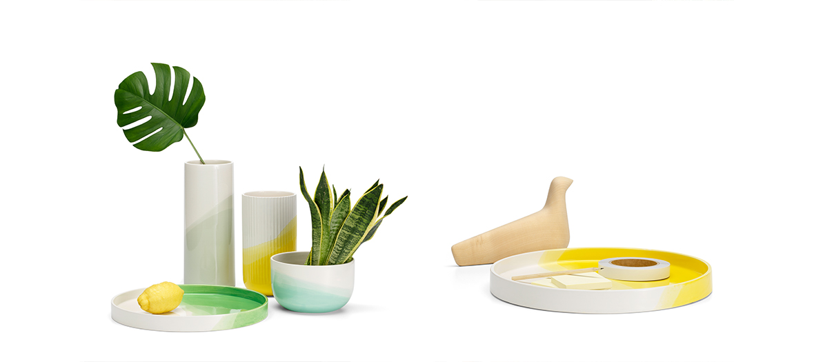 Vaisselle Herringbone Vessels, vases en céramique, bol couleur menthe de Vitra et Raw Edges