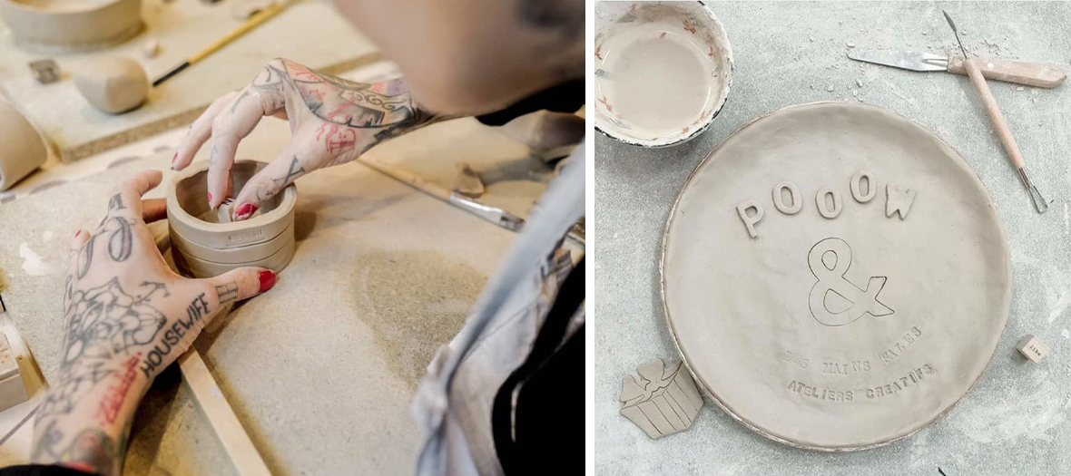 Les Mains Sales workshop with personalized ceramic bowls and plates