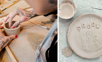 Les Mains Sales workshop with personalized ceramic bowls and plates