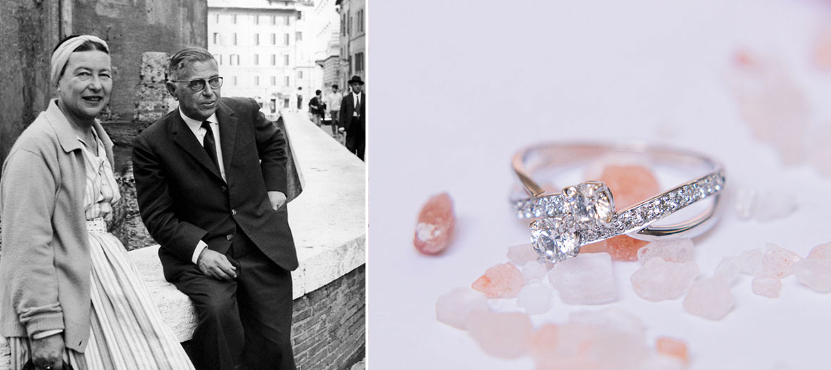 Portrait of Simone de Beauvoir and Jean-Paul Sartre with the anticonformist ring